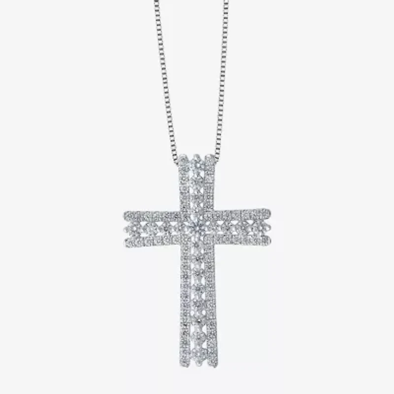 H-I / I1) Womens 1 1/ CT. T.W. Lab Grown White Diamond 10K White Gold Cross 18 Inch Pendant Necklace