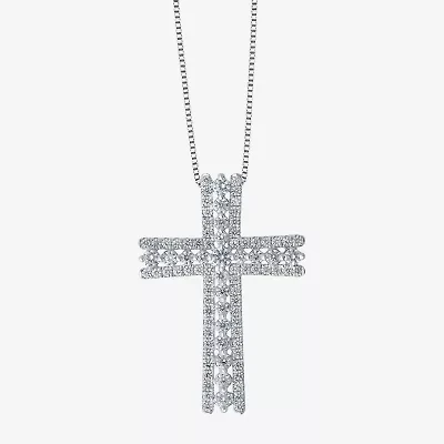 H-I / I1) Womens 1 1/ CT. T.W. Lab Grown White Diamond 10K White Gold Cross 18 Inch Pendant Necklace