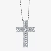 H-I / I1) Womens 1 1/ CT. T.W. Lab Grown White Diamond 10K White Gold Cross 18 Inch Pendant Necklace