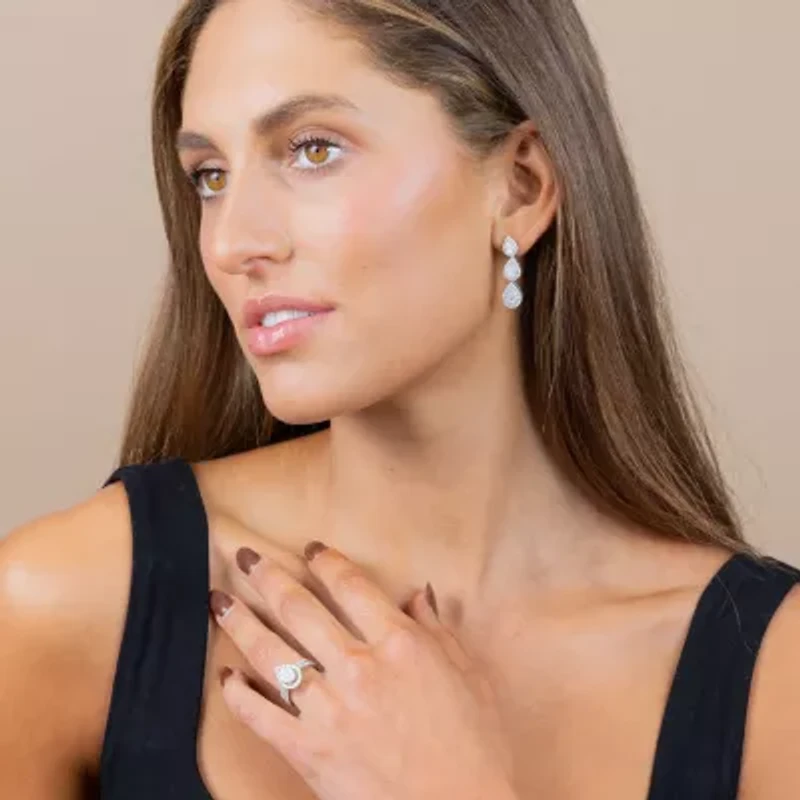 Signature By Modern Bride Womens 1 CT. T.W. Natural White Diamond 10K White Gold Pear Side Stone Halo Bridal Set