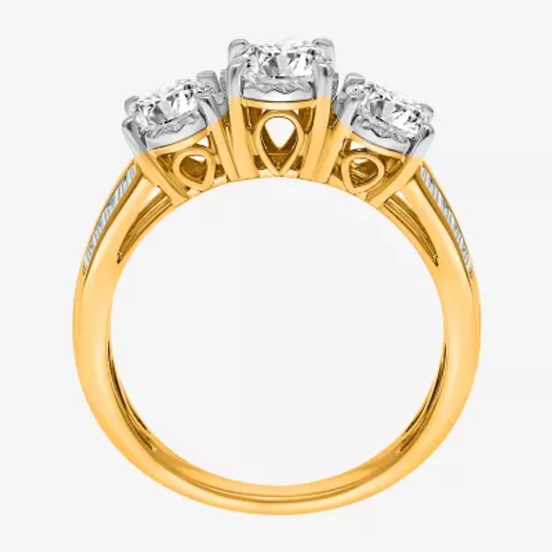 Love Lives Forever (I / I1) Womens 2 CT. T.W. Lab Grown White Diamond 10K Gold Side Stone 3-Stone Engagement Ring