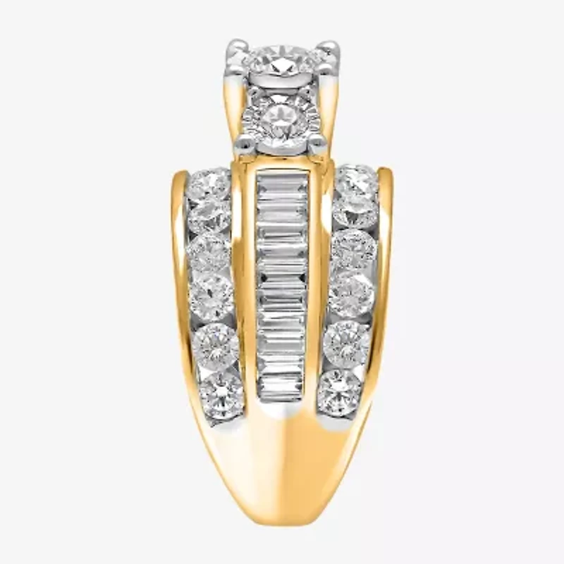 Love Lives Forever (I / I1) Womens 4 CT. T.W. Lab Grown White Diamond 10K Gold Round Side Stone 3-Stone Engagement Ring