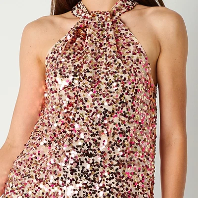 Maia Sequin Womens Sleeveless Lined Blouse