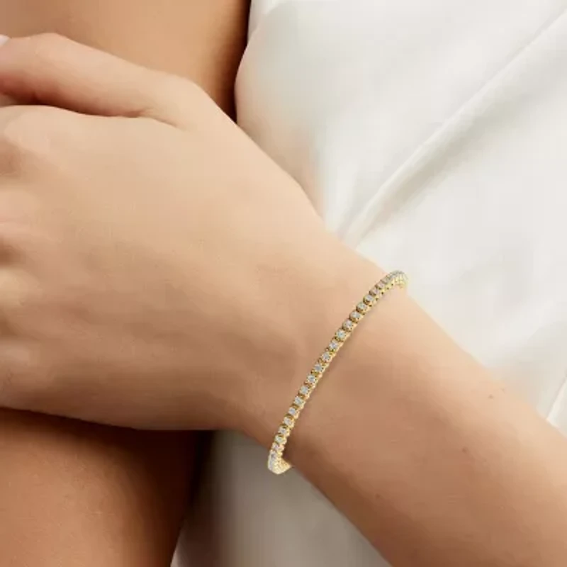 I / I2) Womens CT. T.W. Lab Grown White Diamond 14K Gold Over Silver Tennis Bracelet