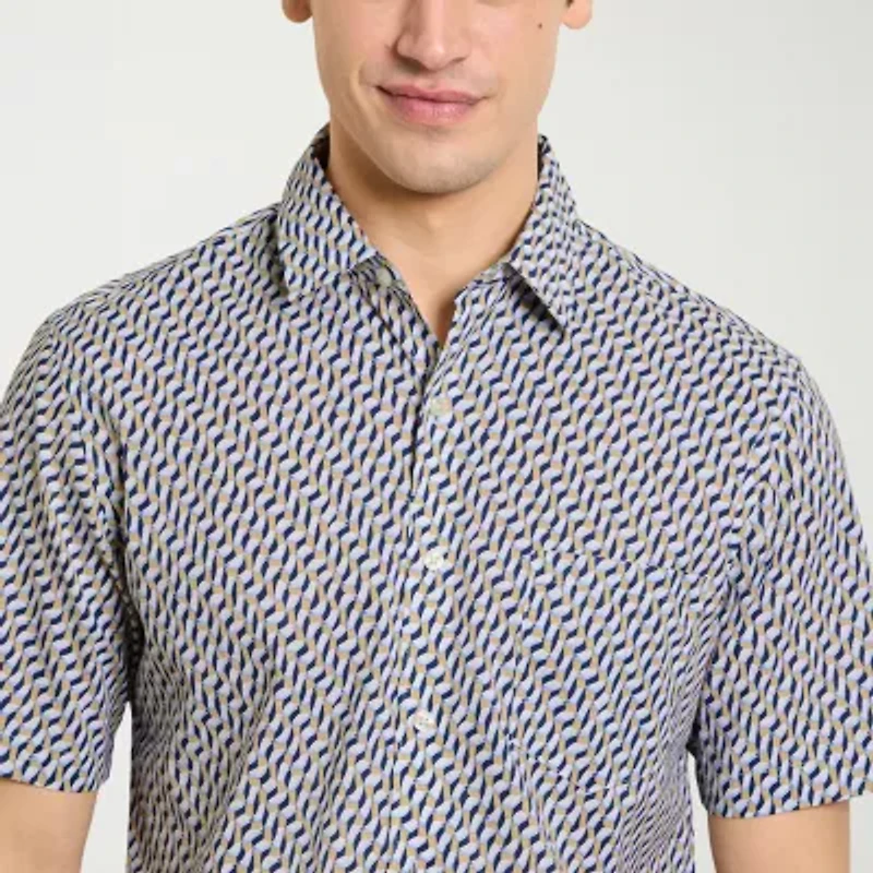 Van Heusen Everyday Defense Stain Shield Mens Short Sleeve Slim Fit Button-Down Shirt