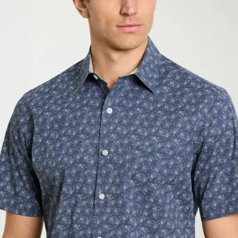 Van Heusen Everyday Defense Stain Shield Mens Short Sleeve Slim Fit Button-Down Shirt
