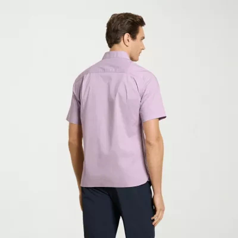 Van Heusen Everyday Defense Stain Shield Mens Short Sleeve Slim Fit Button-Down Shirt