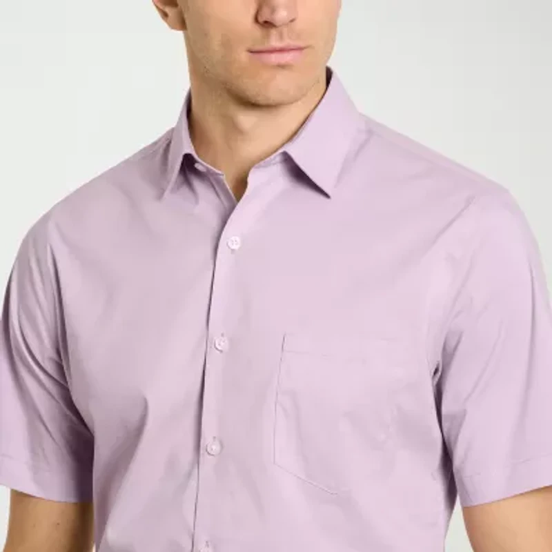 Van Heusen Everyday Defense Stain Shield Mens Short Sleeve Slim Fit Button-Down Shirt