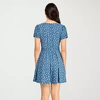 City Triangle Womens Juniors Short Sleeve Fit + Flare Dress