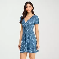 City Triangle Womens Juniors Short Sleeve Fit + Flare Dress