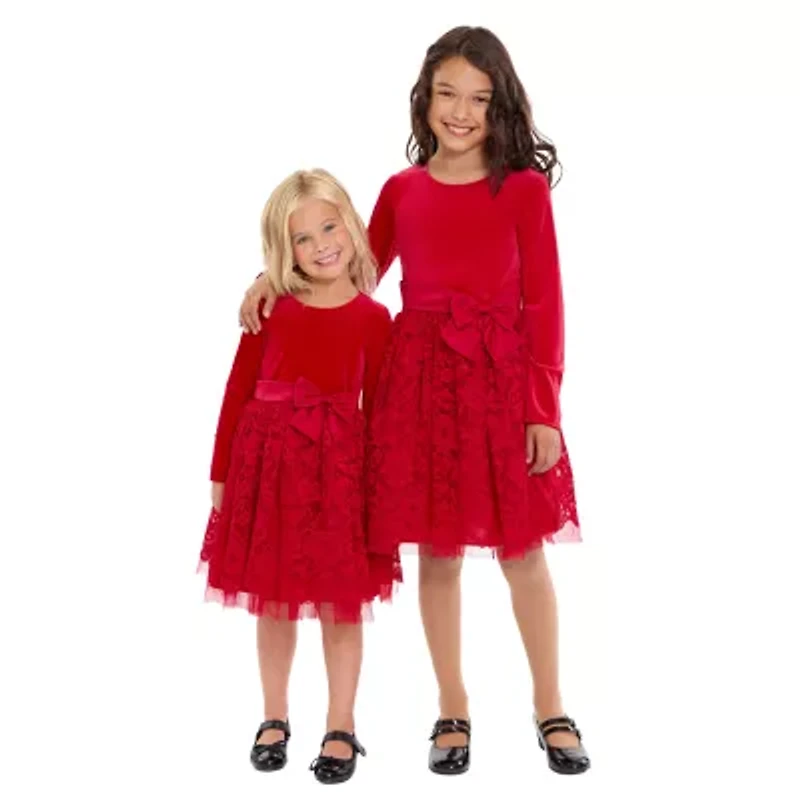 Bonnie Jean Little & Big Kid Girls Long Sleeve Velvet Fit + Flare Dress