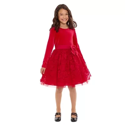 Bonnie Jean Little & Big Kid Girls Long Sleeve Velvet Fit + Flare Dress