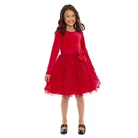 Bonnie Jean Little & Big Kid Girls Long Sleeve Velvet Fit + Flare Dress