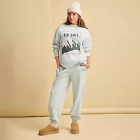 Xersion Womens Oversized Super Soft Fleece Graphic Crewneck Sweatshirt