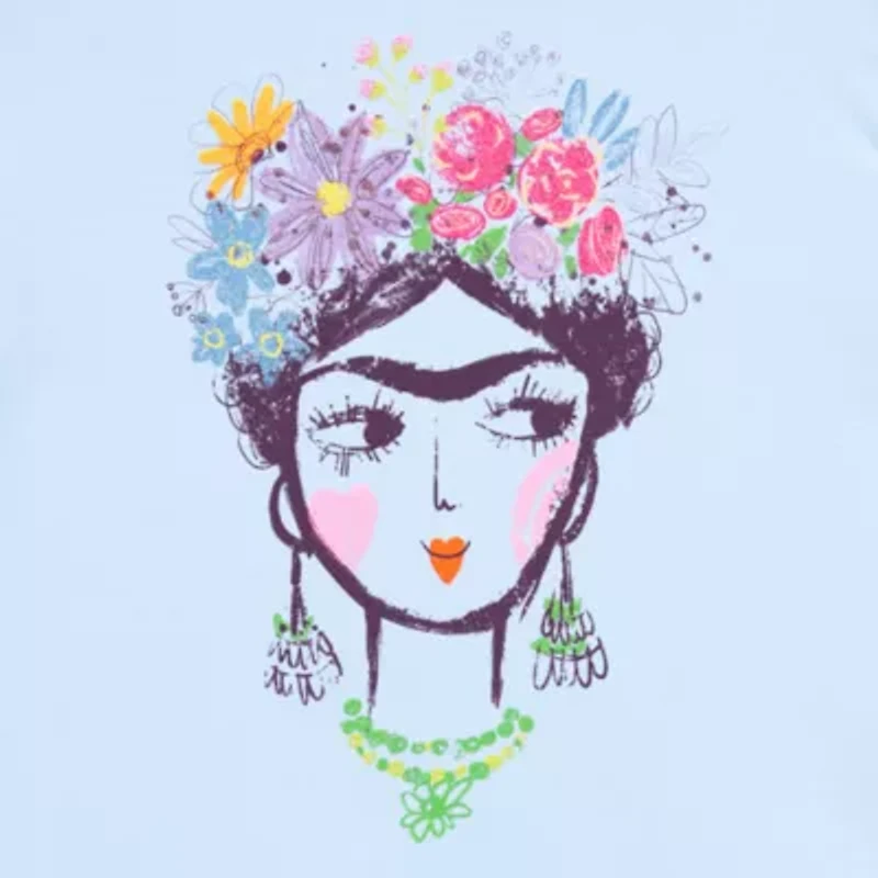 Jerry Leigh Frida Womens Juniors Crew Neck Short Sleeve Oversized Graphic T-Shirt