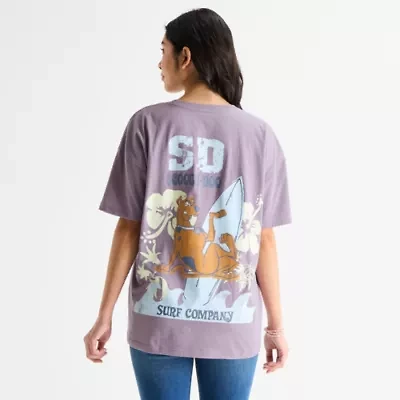 Womens Juniors Short Sleeve Oversized Scooby Doo Graphic T-Shirt