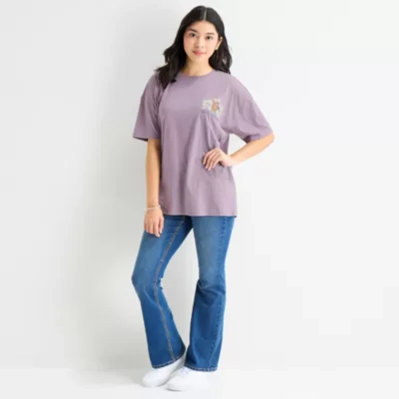 Womens Juniors Short Sleeve Oversized Scooby Doo Graphic T-Shirt