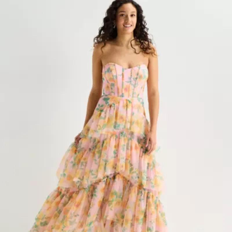 City Triangle Womens Juniors Floral A-Line Dress