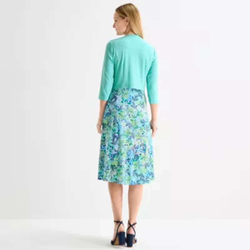 Danny & Nicole Womens Floral Midi Jacket Dress