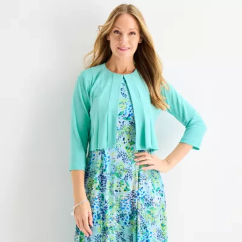 Danny & Nicole Womens Floral Midi Jacket Dress