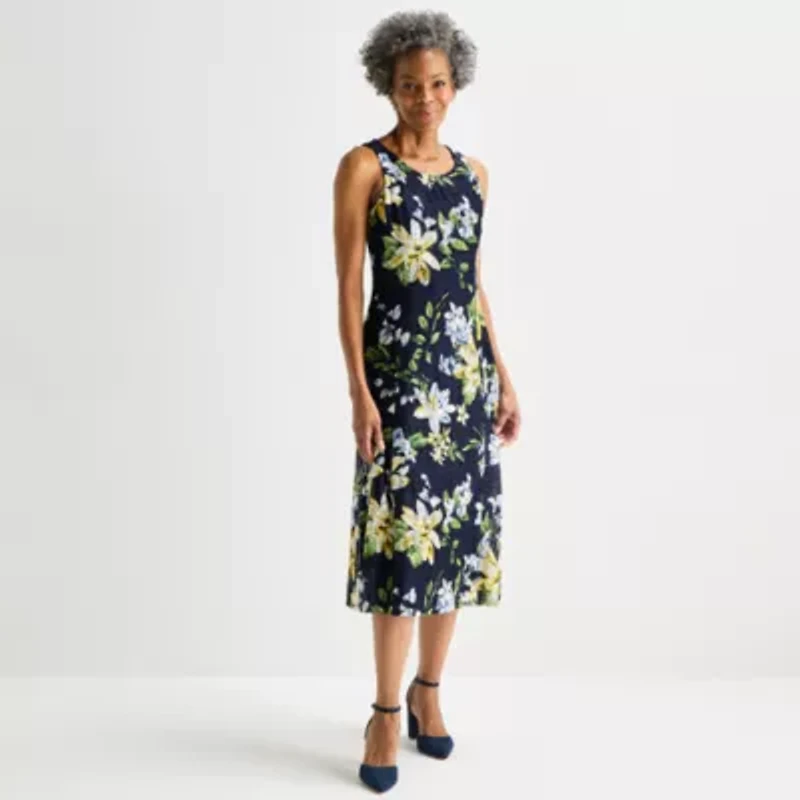 Perceptions Womens Floral Midi Jacket Dress