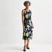 Perceptions Womens Floral Midi Jacket Dress