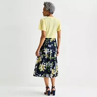 Perceptions Womens Floral Midi Jacket Dress