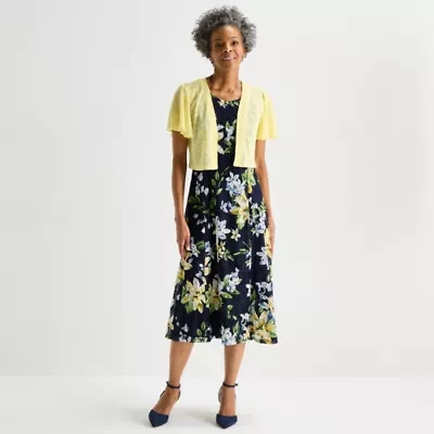 Perceptions Womens Floral Midi Jacket Dress