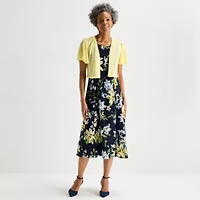 Perceptions Womens Floral Midi Jacket Dress