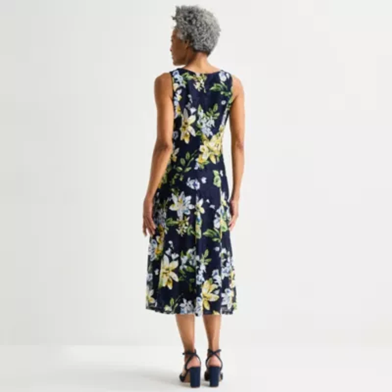 Perceptions Womens Floral Midi Jacket Dress