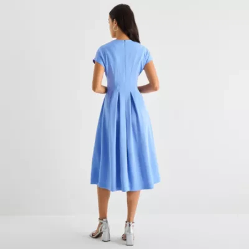 Danny & Nicole Womens Short Sleeve Midi Fit + Flare Dress