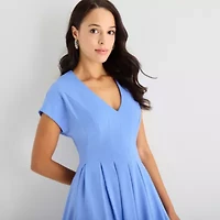 Danny & Nicole Womens Short Sleeve Midi Fit + Flare Dress