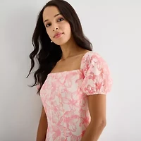 Melonie T Womens Short Sleeve Floral Midi Fit + Flare Dress