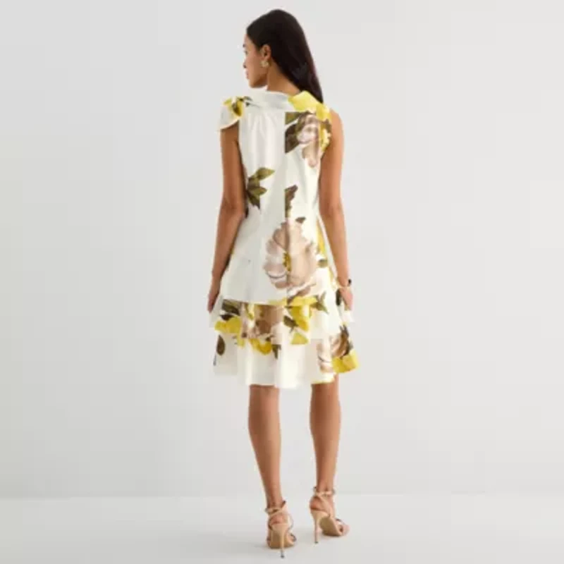 Robbie Bee Womens Sleeveless Floral Shift Dress