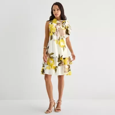 Robbie Bee Womens Sleeveless Floral Shift Dress