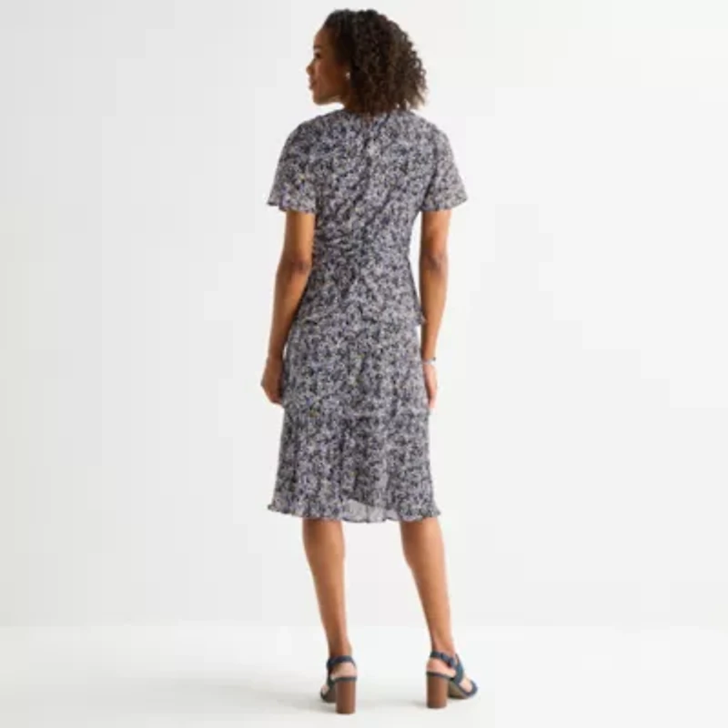 Perceptions Womens Short Sleeve Floral Shift Dress