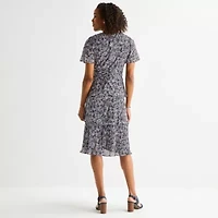Perceptions Womens Short Sleeve Floral Shift Dress