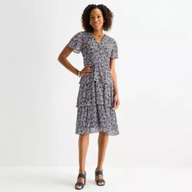 Perceptions Womens Short Sleeve Floral Shift Dress