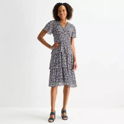 Perceptions Womens Short Sleeve Floral Shift Dress