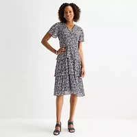 Perceptions Womens Short Sleeve Floral Shift Dress