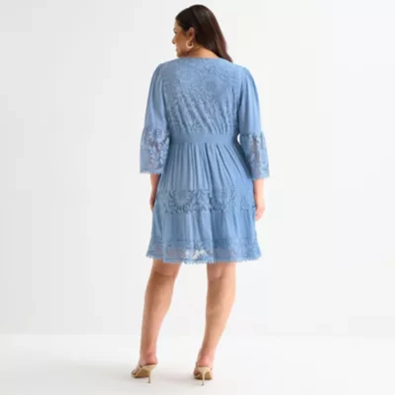 Isabel & Nina Womens Plus 3/4 Sleeve Fit + Flare Dress