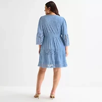 Isabel & Nina Womens Plus 3/4 Sleeve Fit + Flare Dress