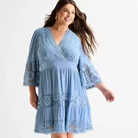 Isabel & Nina Womens Plus 3/4 Sleeve Fit + Flare Dress