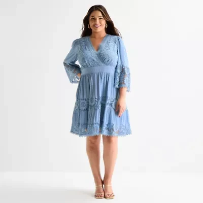 Isabel & Nina Womens Plus 3/4 Sleeve Fit + Flare Dress