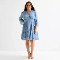 Isabel & Nina Womens Plus 3/4 Sleeve Fit + Flare Dress