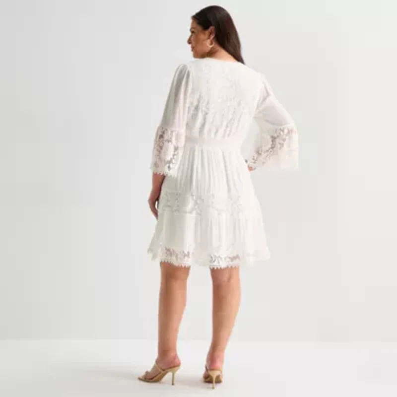 Isabel & Nina Womens Plus 3/4 Sleeve Fit + Flare Dress