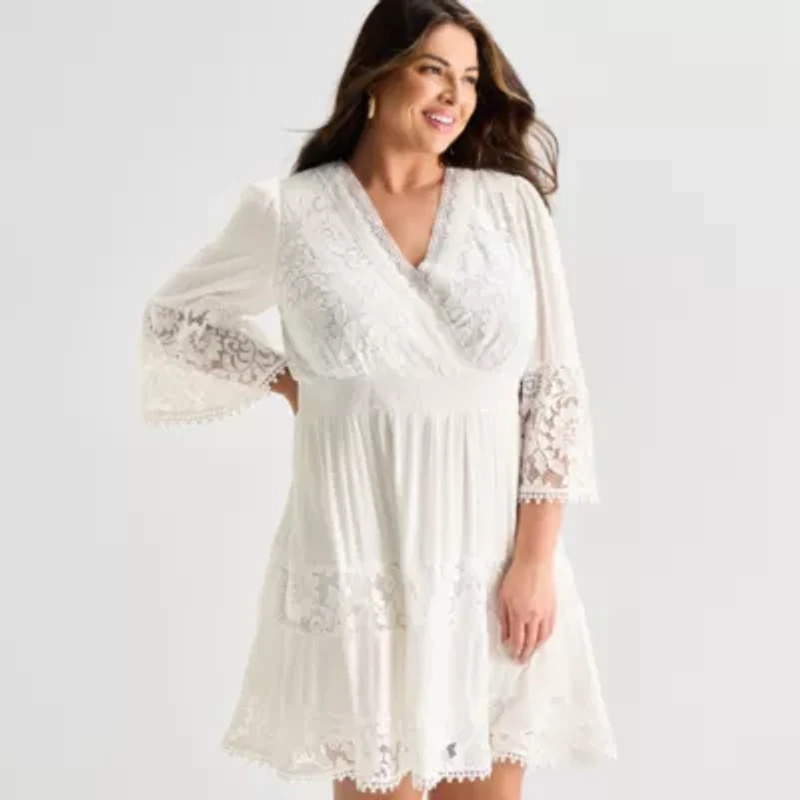 Isabel & Nina Womens Plus 3/4 Sleeve Fit + Flare Dress