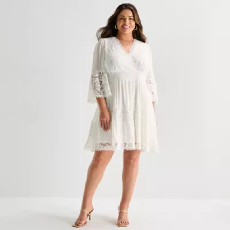 Isabel & Nina Womens Plus 3/4 Sleeve Fit + Flare Dress