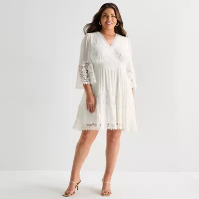 Isabel & Nina Womens Plus 3/4 Sleeve Fit + Flare Dress