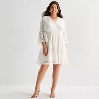 Isabel & Nina Womens Plus 3/4 Sleeve Fit + Flare Dress